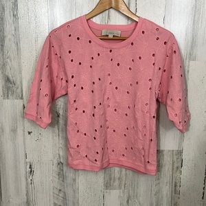 #H27- womens cute pink top with cutout design size XXSP LOFT